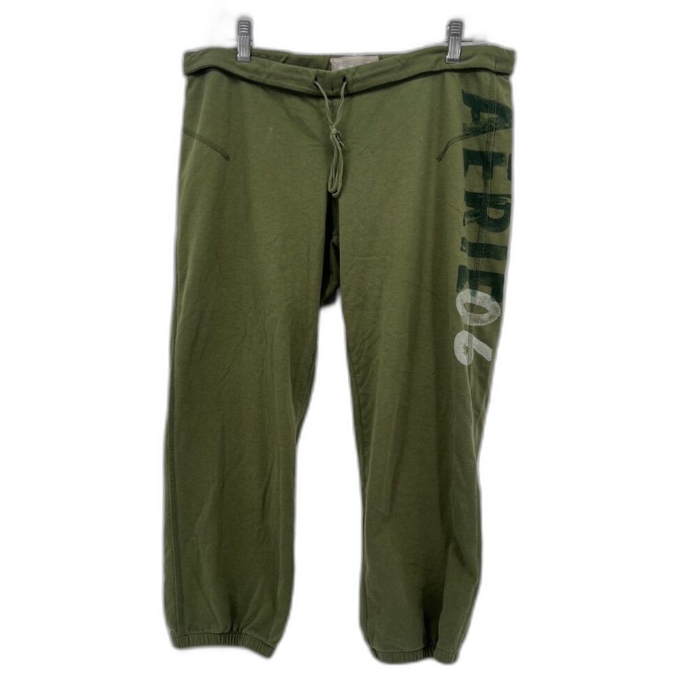 Aerie‎ The Girly Crop VTG Low Rise Drawstring Jogger Sweatpants Green Size MD*
